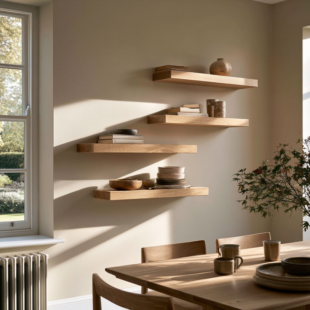 White oak floating shelves