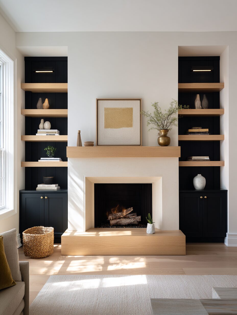 White oak fireplace mantel